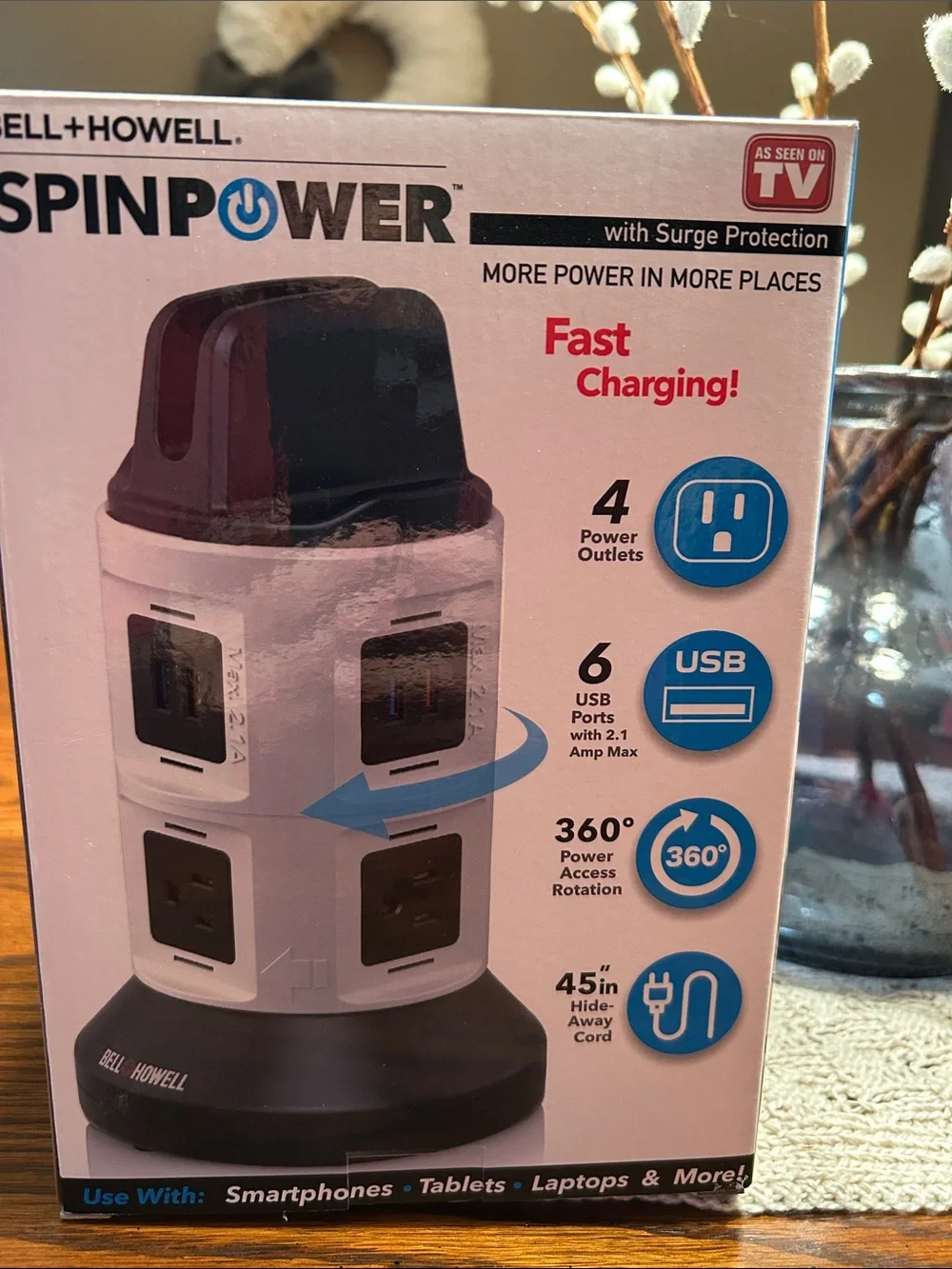 SpinPower 10-Device Fast Charging Tower – White/Black